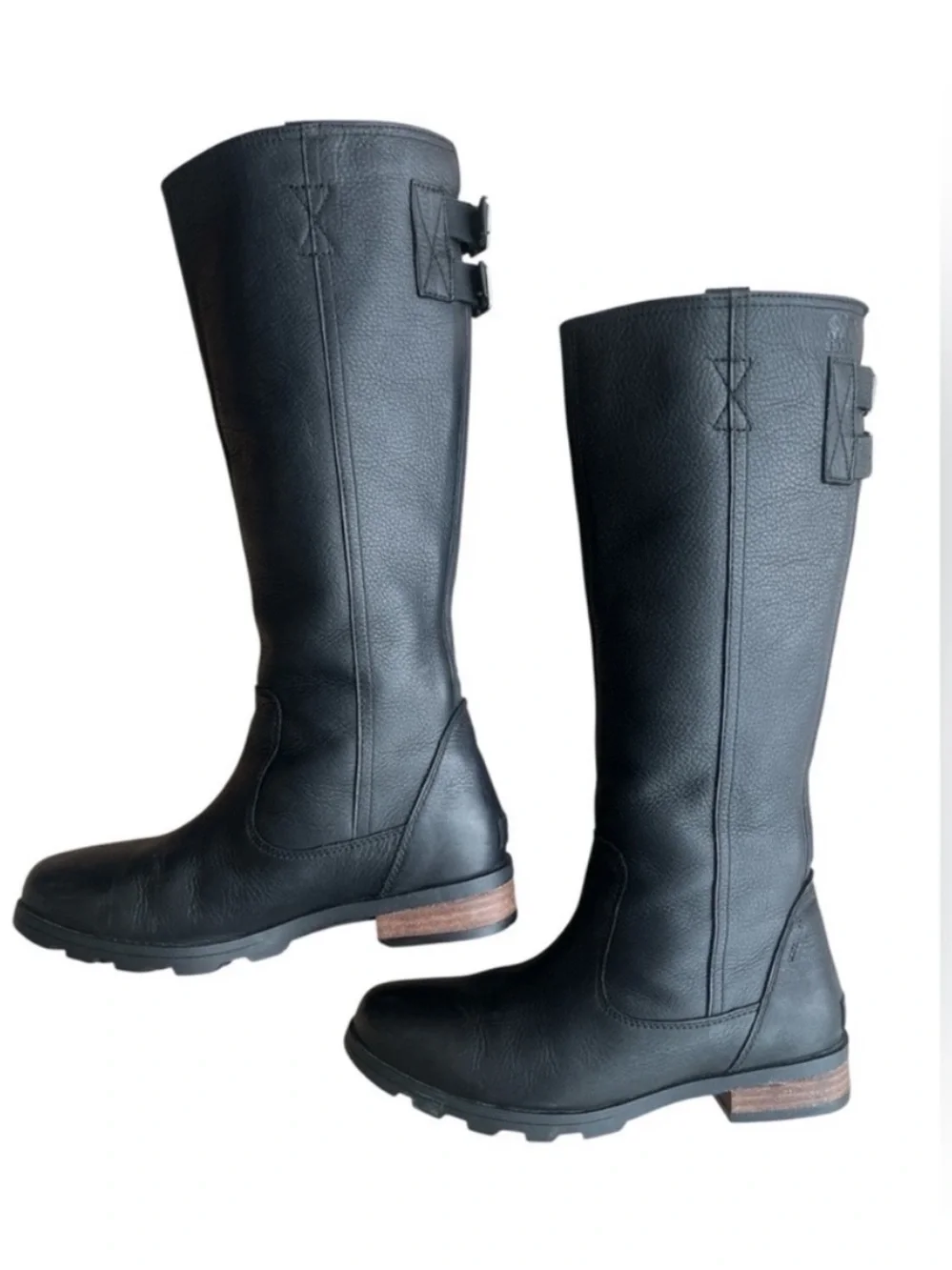 SOREL Emelie Tall Waterproof Leather Riding Boots Black Women 7 Adjustable Calf